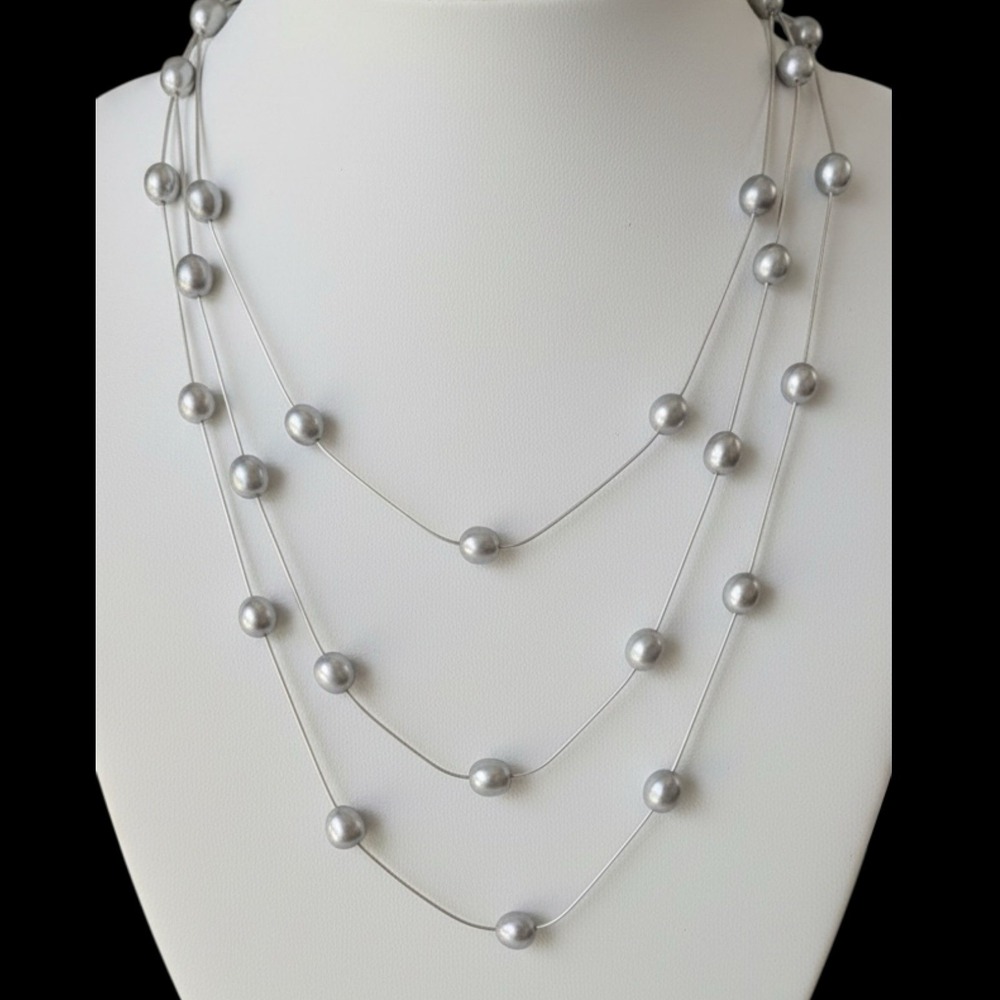 Ross-Simons 72" Long Pearl Station Necklace Gray Pearls Sterling 925